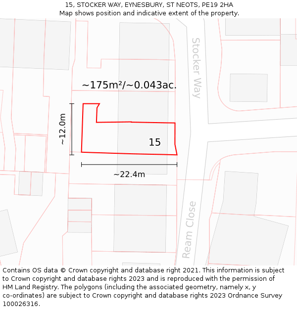 15, STOCKER WAY, EYNESBURY, ST NEOTS, PE19 2HA: Plot and title map
