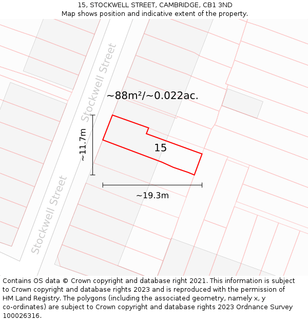15, STOCKWELL STREET, CAMBRIDGE, CB1 3ND: Plot and title map