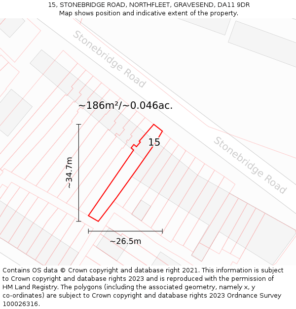 15, STONEBRIDGE ROAD, NORTHFLEET, GRAVESEND, DA11 9DR: Plot and title map