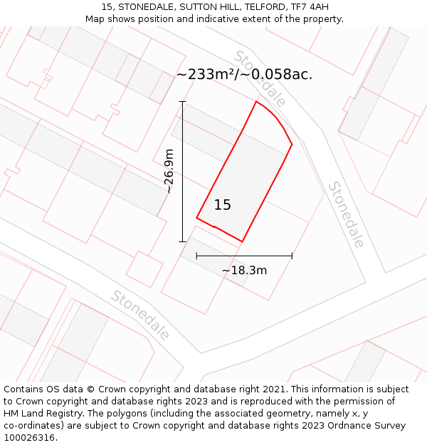 15, STONEDALE, SUTTON HILL, TELFORD, TF7 4AH: Plot and title map