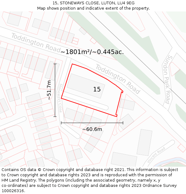 15, STONEWAYS CLOSE, LUTON, LU4 9EG: Plot and title map