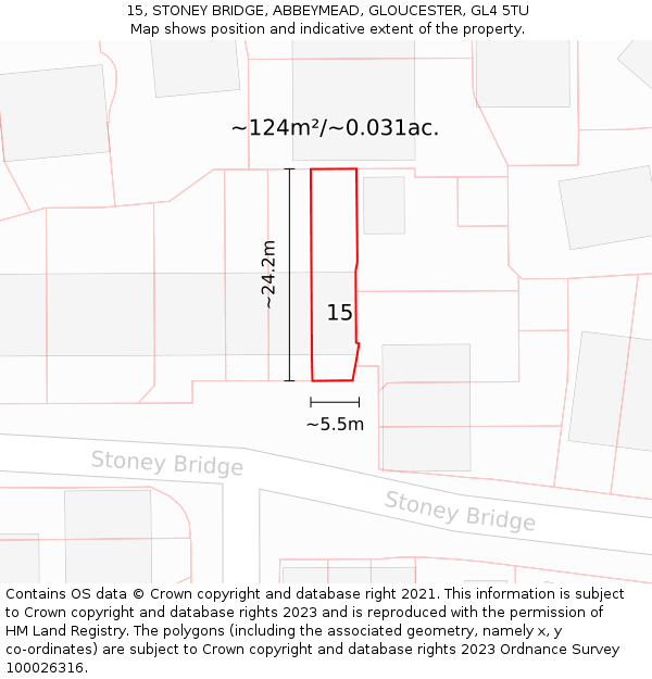 15, STONEY BRIDGE, ABBEYMEAD, GLOUCESTER, GL4 5TU: Plot and title map