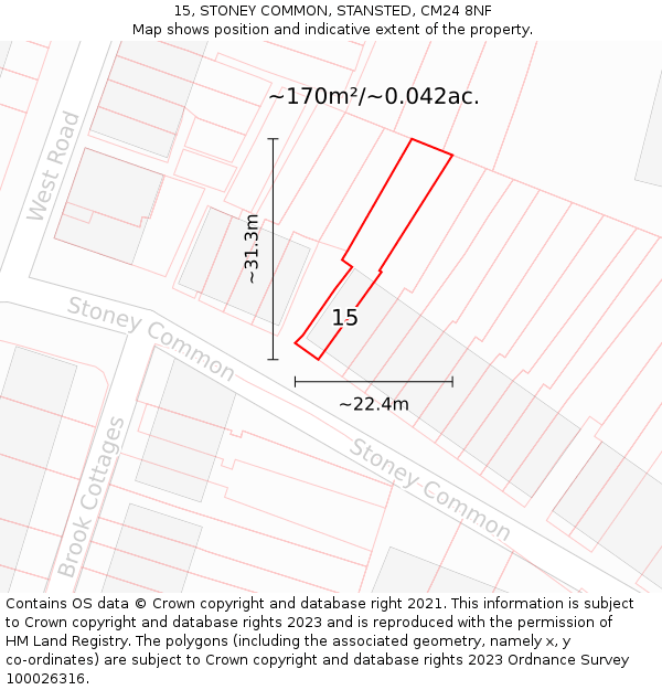 15, STONEY COMMON, STANSTED, CM24 8NF: Plot and title map