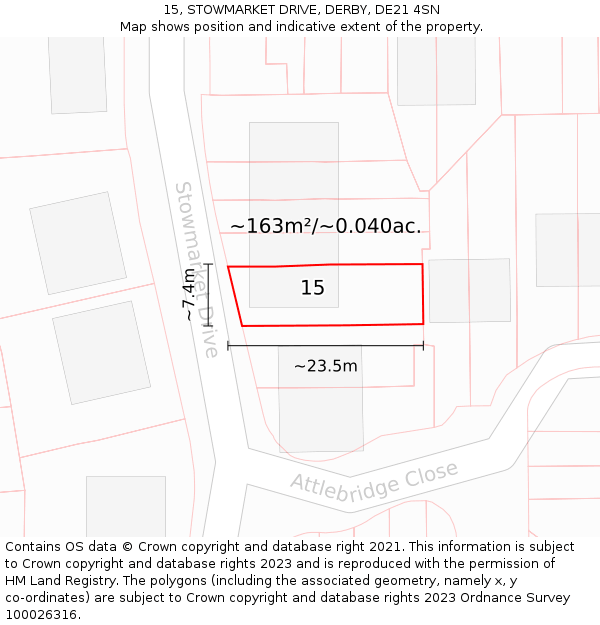 15, STOWMARKET DRIVE, DERBY, DE21 4SN: Plot and title map