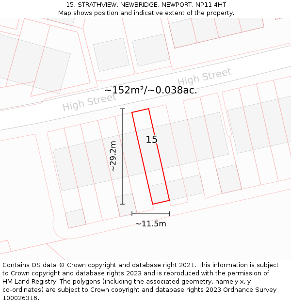 15, STRATHVIEW, NEWBRIDGE, NEWPORT, NP11 4HT: Plot and title map