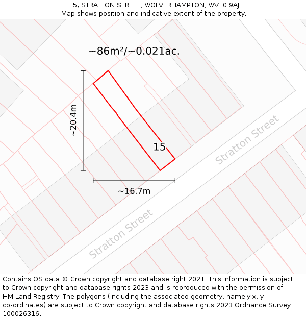 15, STRATTON STREET, WOLVERHAMPTON, WV10 9AJ: Plot and title map