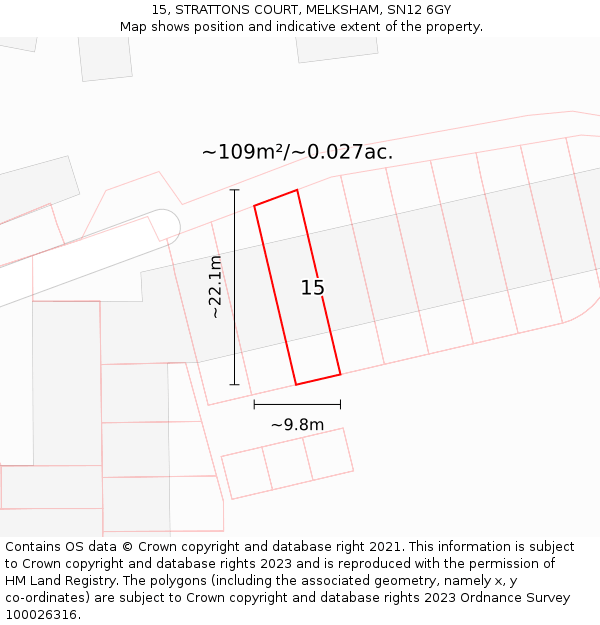 15, STRATTONS COURT, MELKSHAM, SN12 6GY: Plot and title map