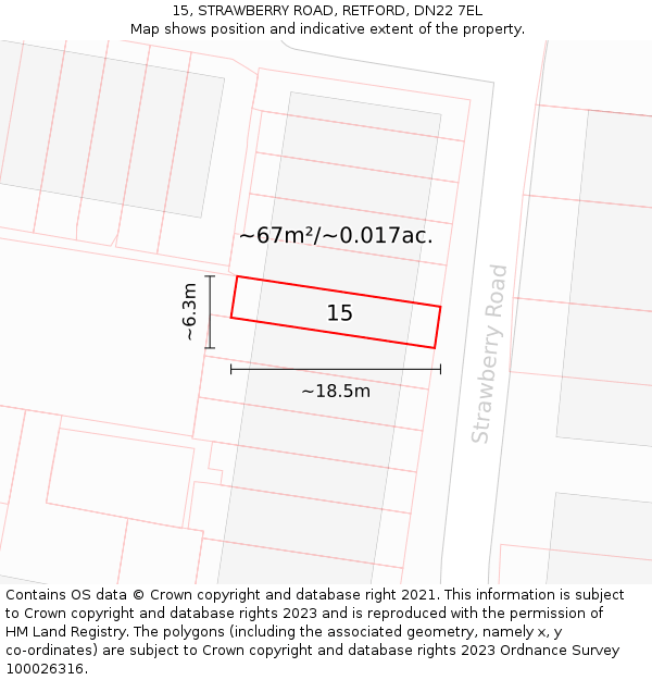 15, STRAWBERRY ROAD, RETFORD, DN22 7EL: Plot and title map