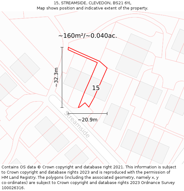 15, STREAMSIDE, CLEVEDON, BS21 6YL: Plot and title map