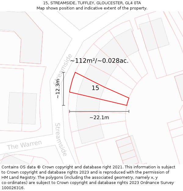 15, STREAMSIDE, TUFFLEY, GLOUCESTER, GL4 0TA: Plot and title map