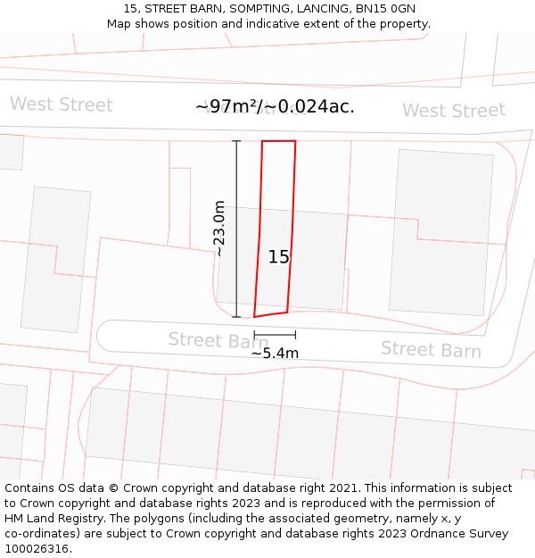 15, STREET BARN, SOMPTING, LANCING, BN15 0GN: Plot and title map