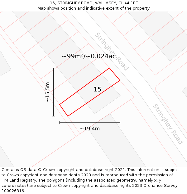 15, STRINGHEY ROAD, WALLASEY, CH44 1EE: Plot and title map
