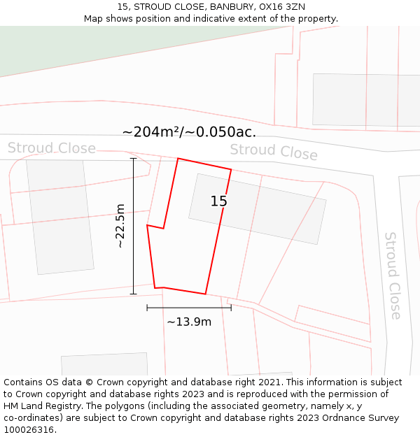 15, STROUD CLOSE, BANBURY, OX16 3ZN: Plot and title map