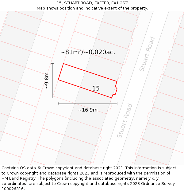 15, STUART ROAD, EXETER, EX1 2SZ: Plot and title map