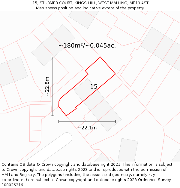 15, STURMER COURT, KINGS HILL, WEST MALLING, ME19 4ST: Plot and title map
