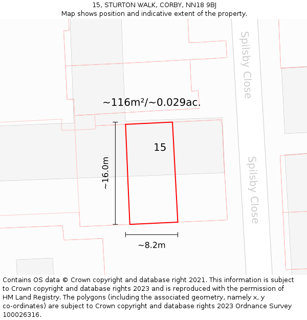 15, STURTON WALK, CORBY, NN18 9BJ: Plot and title map