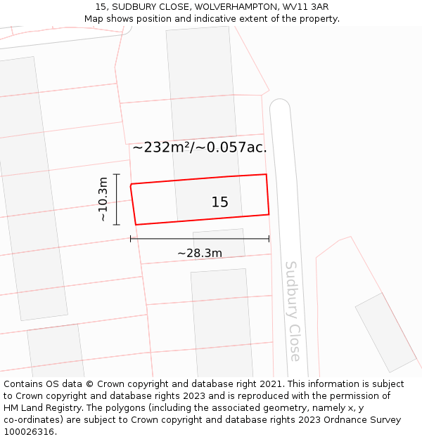 15, SUDBURY CLOSE, WOLVERHAMPTON, WV11 3AR: Plot and title map