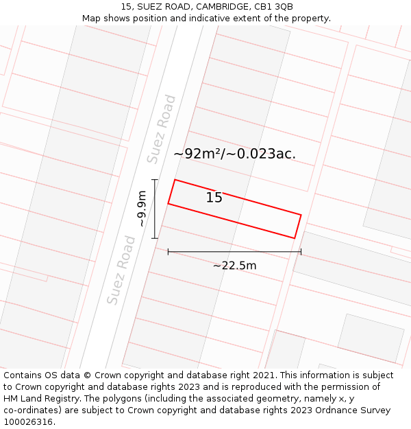 15, SUEZ ROAD, CAMBRIDGE, CB1 3QB: Plot and title map