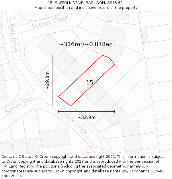 15, SUFFOLK DRIVE, BASILDON, SS15 6PL: Plot and title map