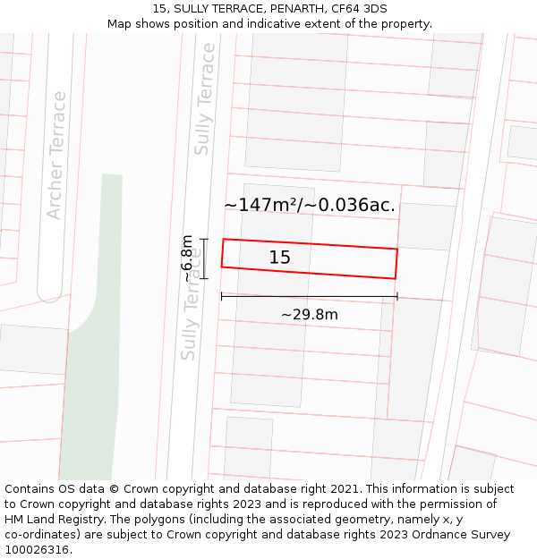 15, SULLY TERRACE, PENARTH, CF64 3DS: Plot and title map