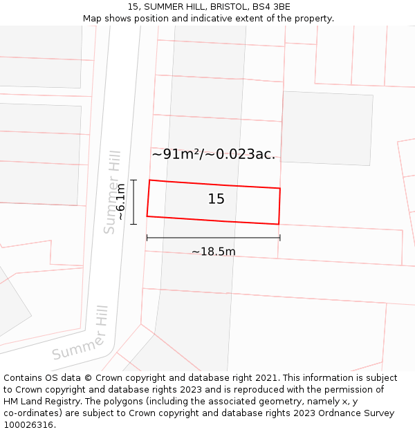 15, SUMMER HILL, BRISTOL, BS4 3BE: Plot and title map
