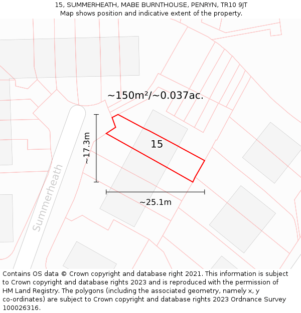 15, SUMMERHEATH, MABE BURNTHOUSE, PENRYN, TR10 9JT: Plot and title map