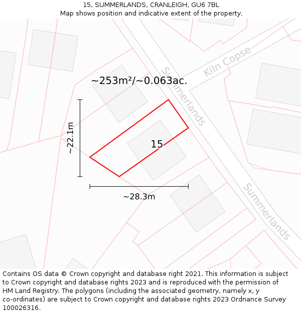 15, SUMMERLANDS, CRANLEIGH, GU6 7BL: Plot and title map