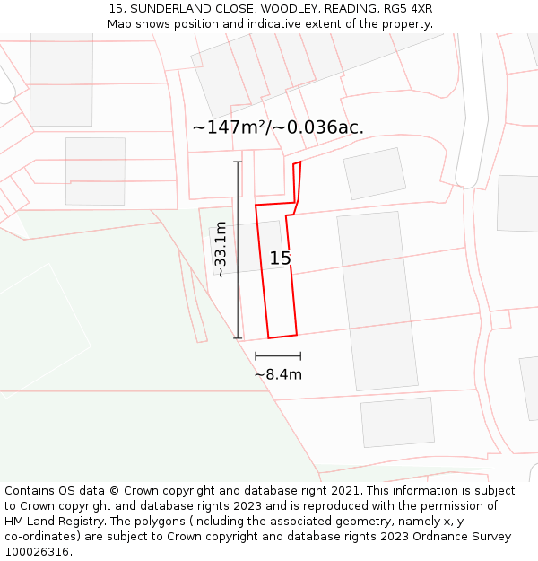 15, SUNDERLAND CLOSE, WOODLEY, READING, RG5 4XR: Plot and title map