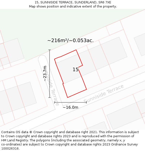 15, SUNNISIDE TERRACE, SUNDERLAND, SR6 7XE: Plot and title map