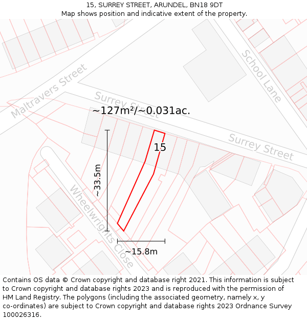 15, SURREY STREET, ARUNDEL, BN18 9DT: Plot and title map