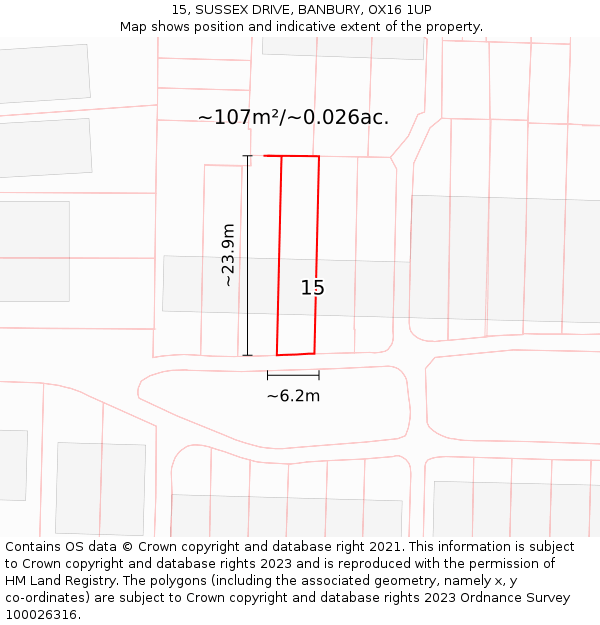 15, SUSSEX DRIVE, BANBURY, OX16 1UP: Plot and title map