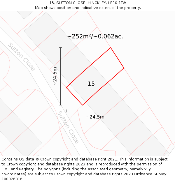 15, SUTTON CLOSE, HINCKLEY, LE10 1TW: Plot and title map