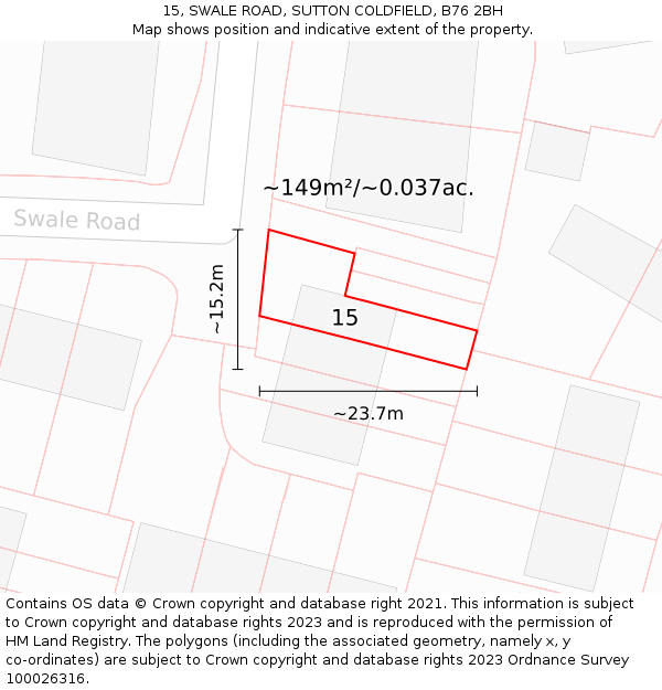 15, SWALE ROAD, SUTTON COLDFIELD, B76 2BH: Plot and title map