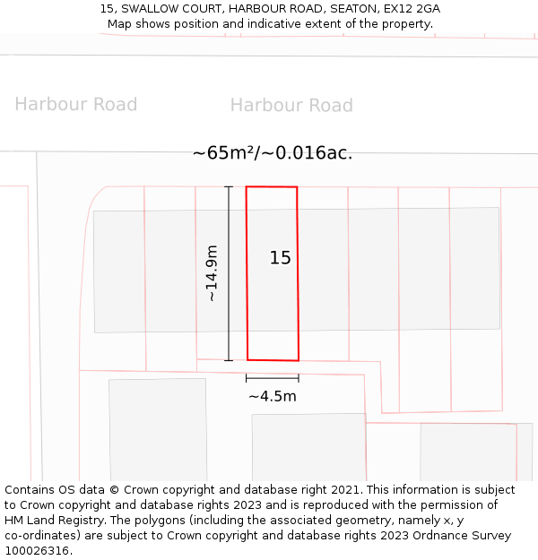 15, SWALLOW COURT, HARBOUR ROAD, SEATON, EX12 2GA: Plot and title map