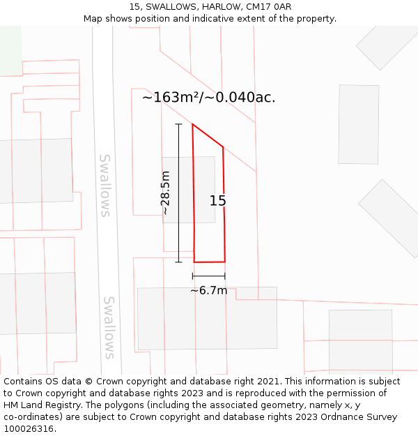 15, SWALLOWS, HARLOW, CM17 0AR: Plot and title map