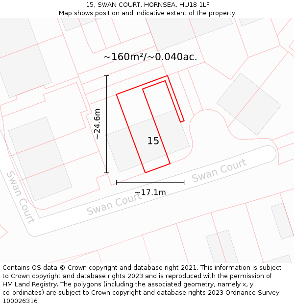 15, SWAN COURT, HORNSEA, HU18 1LF: Plot and title map