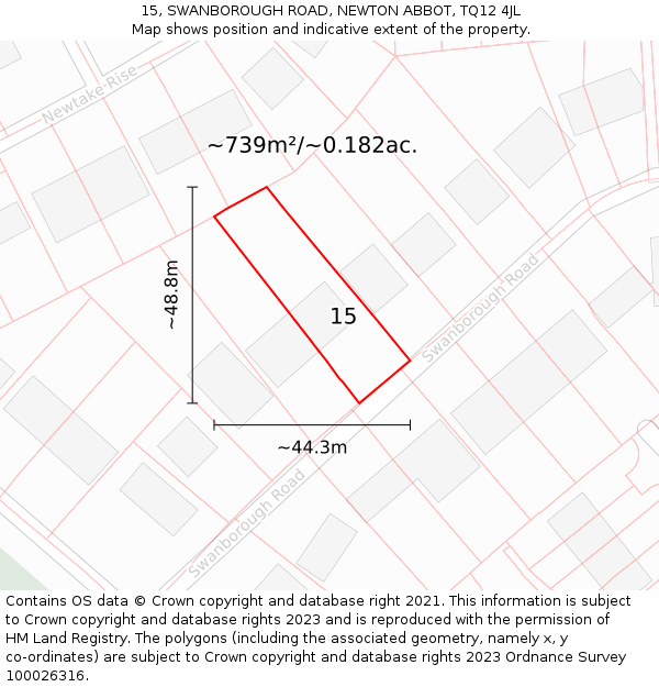 15, SWANBOROUGH ROAD, NEWTON ABBOT, TQ12 4JL: Plot and title map