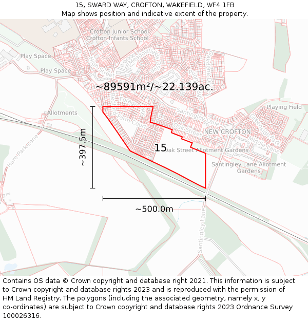 15, SWARD WAY, CROFTON, WAKEFIELD, WF4 1FB: Plot and title map