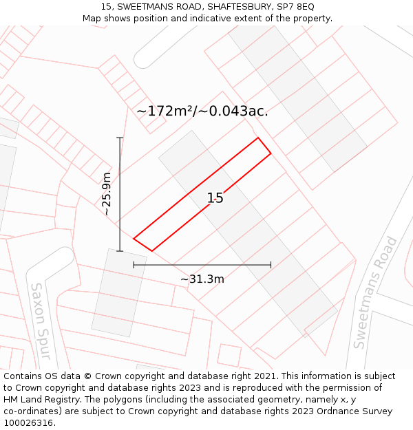 15, SWEETMANS ROAD, SHAFTESBURY, SP7 8EQ: Plot and title map
