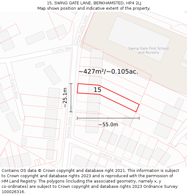 15, SWING GATE LANE, BERKHAMSTED, HP4 2LJ: Plot and title map