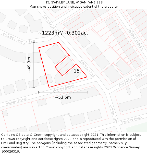 15, SWINLEY LANE, WIGAN, WN1 2EB: Plot and title map