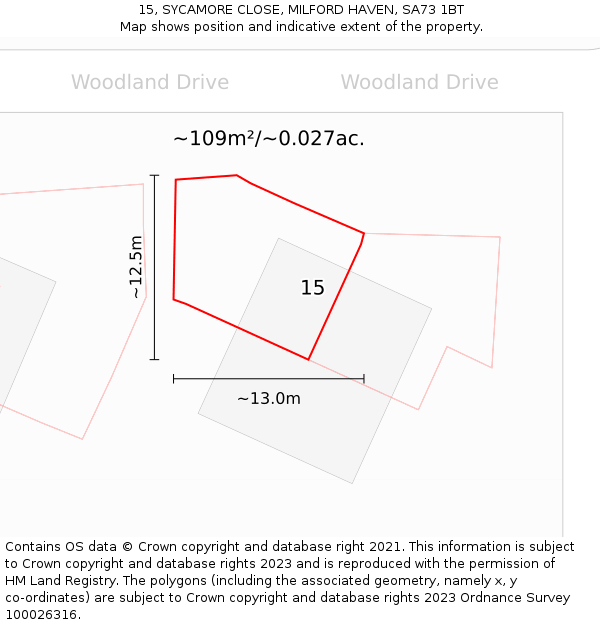 15, SYCAMORE CLOSE, MILFORD HAVEN, SA73 1BT: Plot and title map