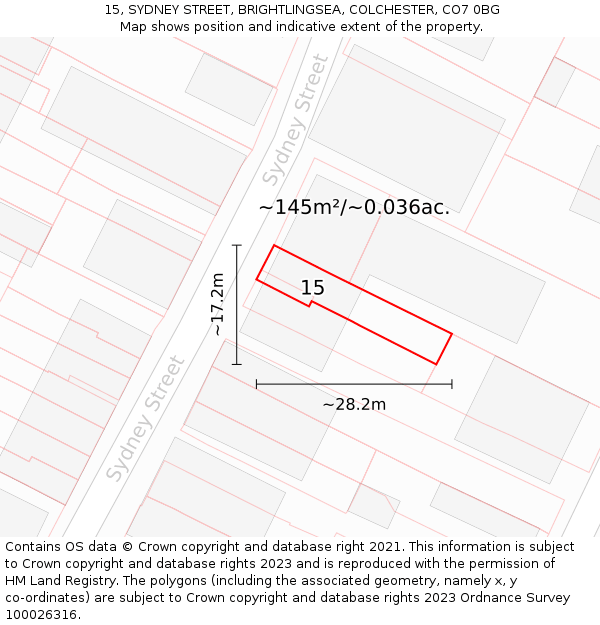 15, SYDNEY STREET, BRIGHTLINGSEA, COLCHESTER, CO7 0BG: Plot and title map