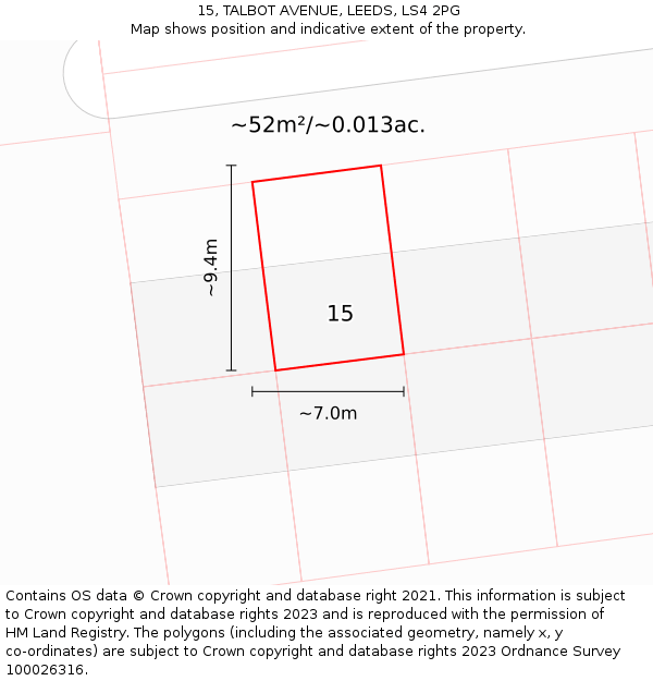 15, TALBOT AVENUE, LEEDS, LS4 2PG: Plot and title map