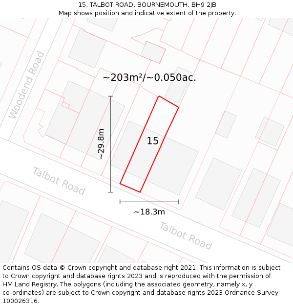 15, TALBOT ROAD, BOURNEMOUTH, BH9 2JB: Plot and title map