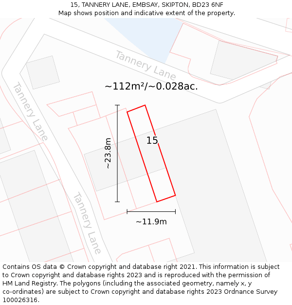 15, TANNERY LANE, EMBSAY, SKIPTON, BD23 6NF: Plot and title map