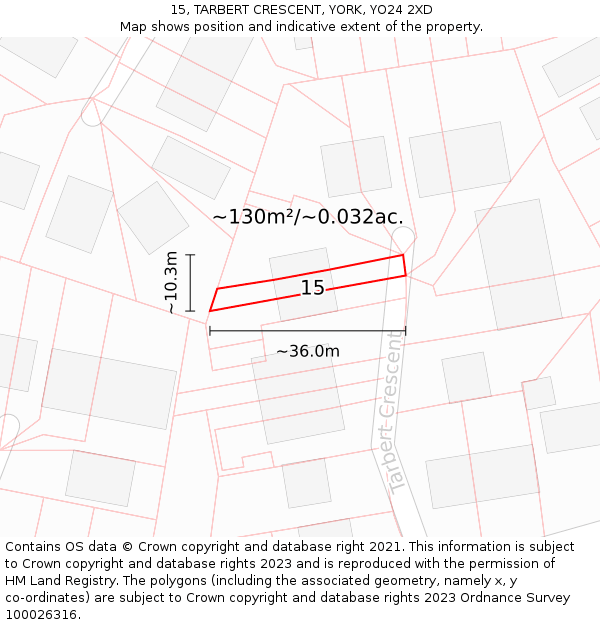 15, TARBERT CRESCENT, YORK, YO24 2XD: Plot and title map