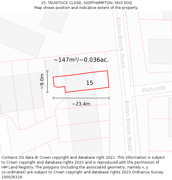 15, TAVISTOCK CLOSE, NORTHAMPTON, NN3 5DQ: Plot and title map
