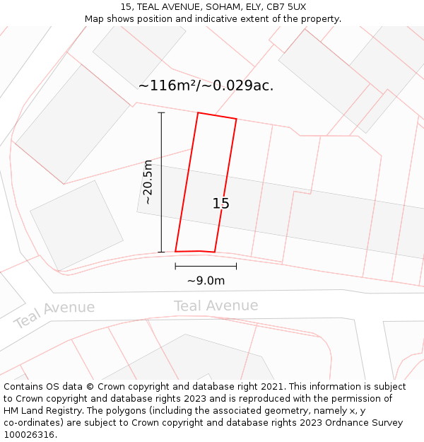 15, TEAL AVENUE, SOHAM, ELY, CB7 5UX: Plot and title map