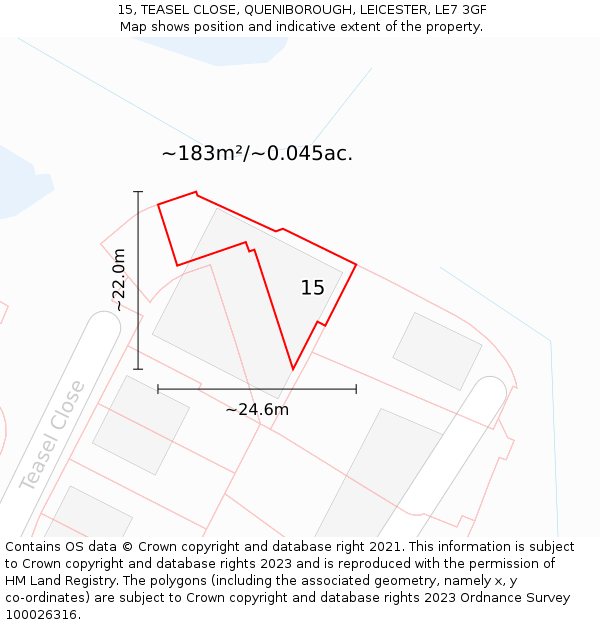 15, TEASEL CLOSE, QUENIBOROUGH, LEICESTER, LE7 3GF: Plot and title map
